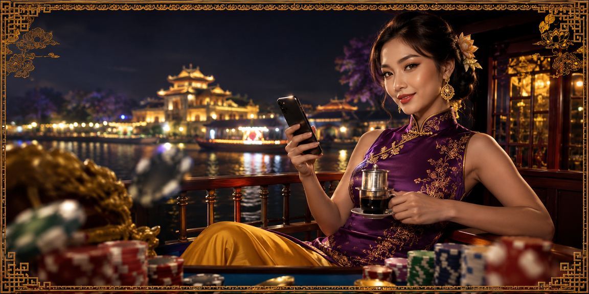 Người dùng tại Huế dùng điện thoại tra cứu kèo cá cược thể thao trong quán cà phê